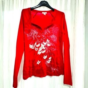 Red & silver long sleeve t shirt material 100 cotton , brand Cache
